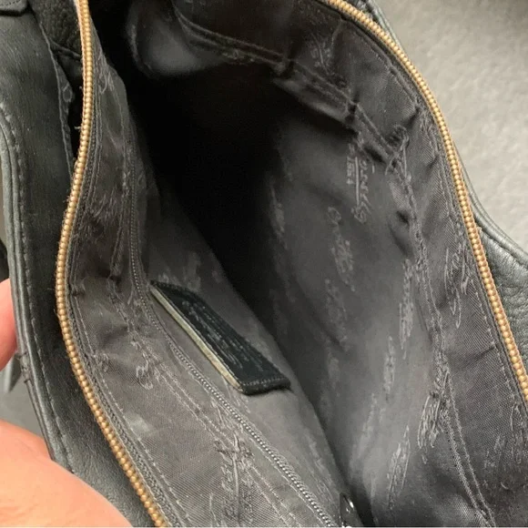 Vintage Fossil Black Soft Leather Shoulder Bag Zipper 90’s Y2K + Brass Key Charm - Picture 5 of 12